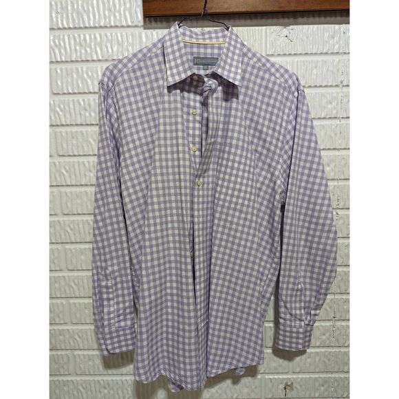 Hickey Freeman Men's Purple & White Checked Long-Sleeve Button-Down Shirt Size L - Picture 1 of 4